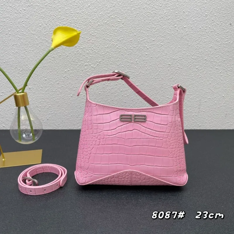 Balenciaga Pink Croc Embossed Top Handle Bag 23cm