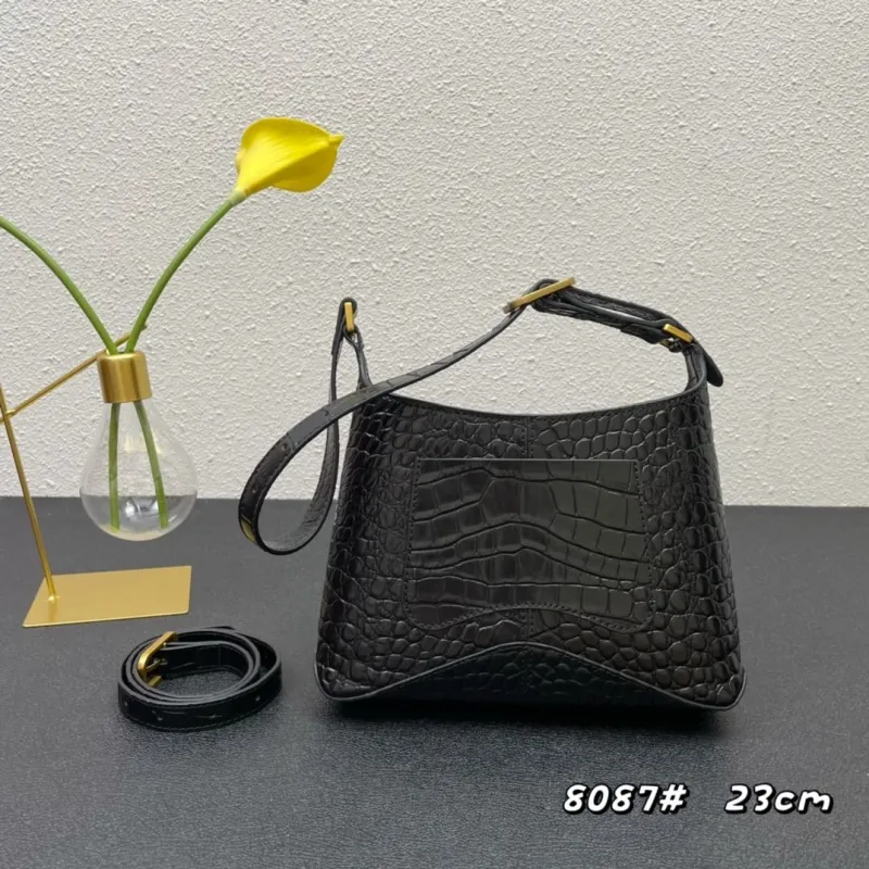 Alternative view of Balenciaga Black Crocodile Embossed Shoulder Bag 8087 23cm