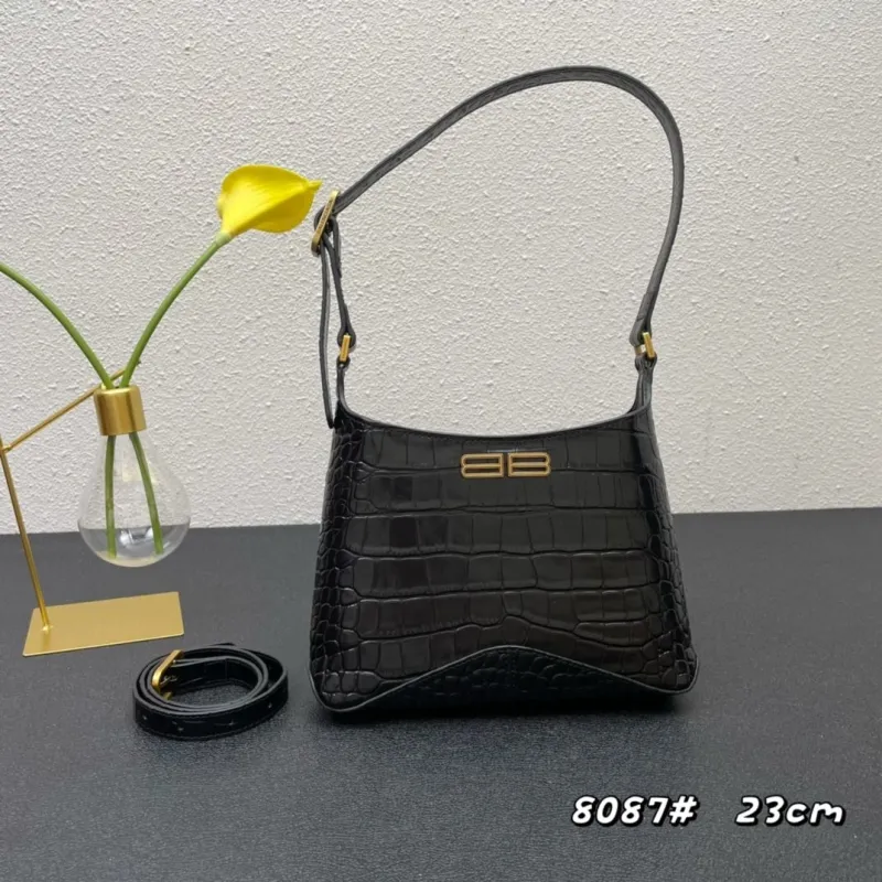 Balenciaga Black Crocodile Embossed Shoulder Bag 8087 23cm - Image 3