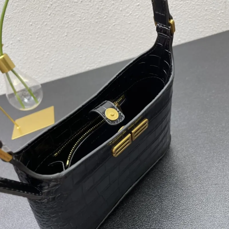 Balenciaga Black Crocodile Embossed Shoulder Bag 8087 23cm - Image 8