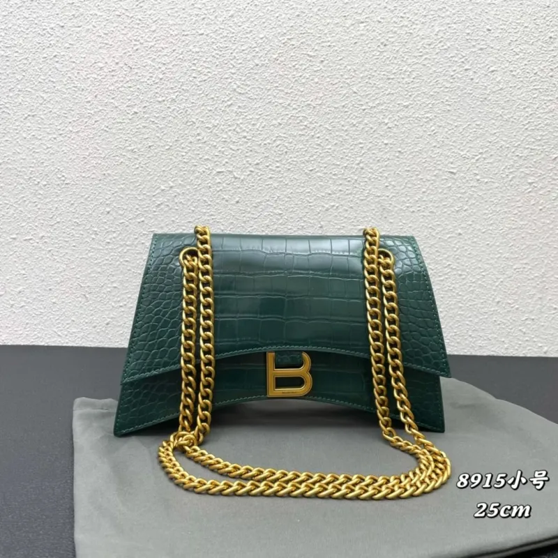 Balenciaga Small Green Croc Chain Shoulder Bag