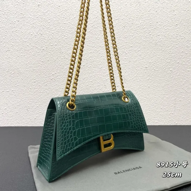 Balenciaga Small Green Croc Chain Shoulder Bag - Image 3