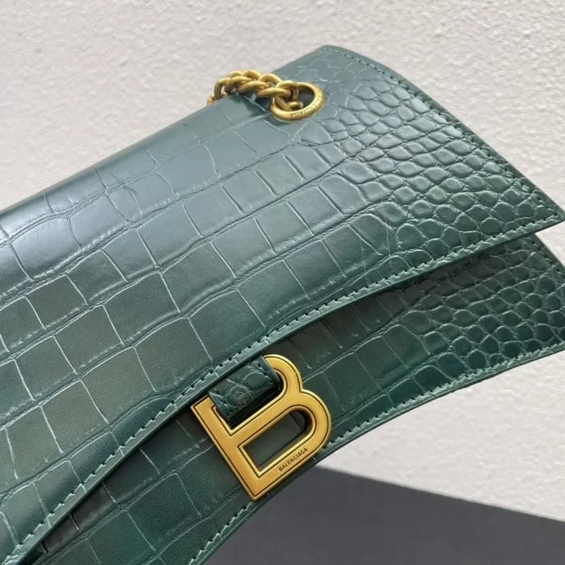 Balenciaga Small Green Croc Chain Shoulder Bag - Image 4