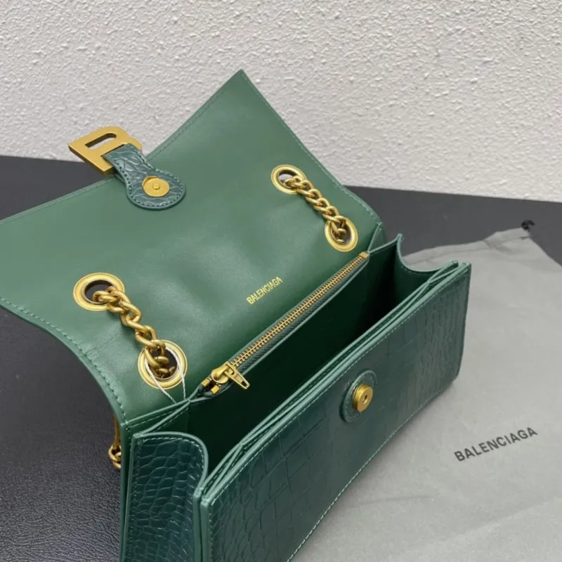 Balenciaga Small Green Croc Chain Shoulder Bag - Image 8