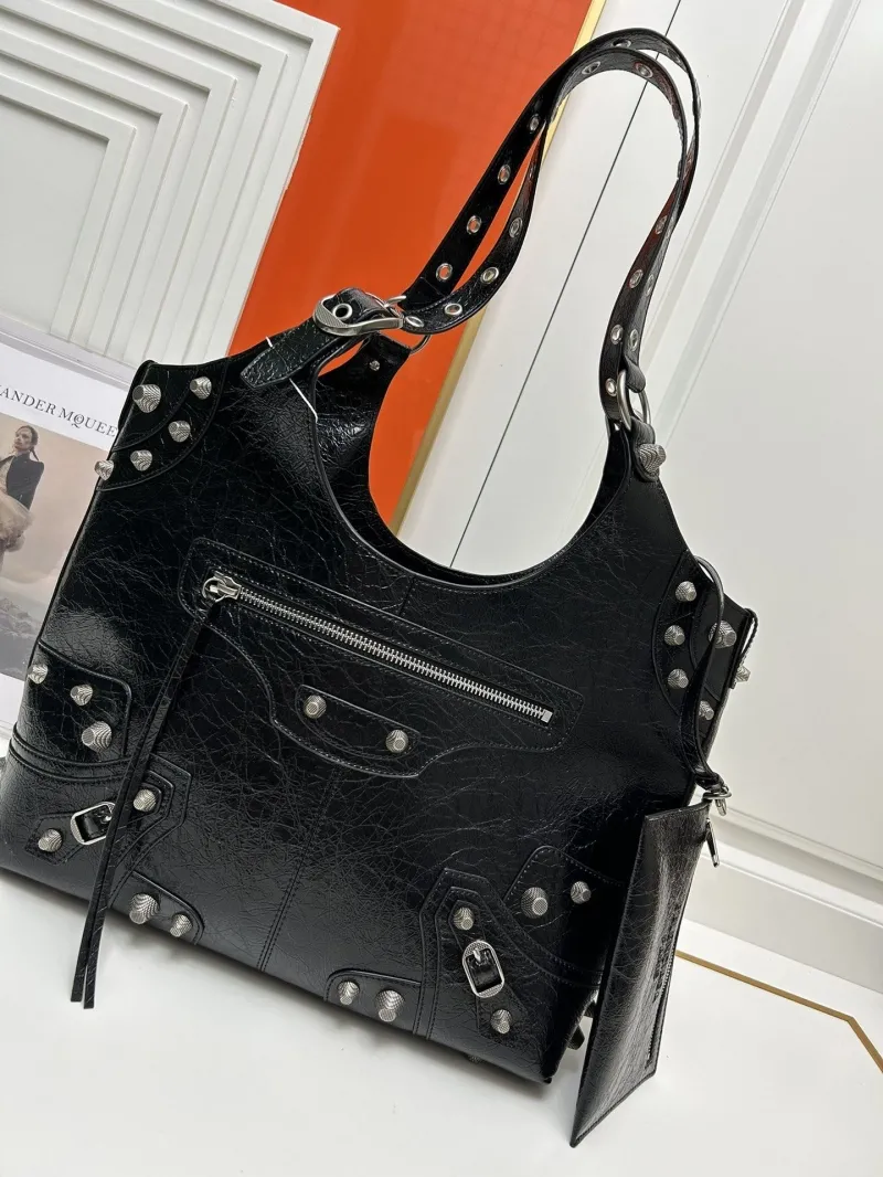 Balenciaga Black Studded Shoulder Tote Bag 9018 - Image 3