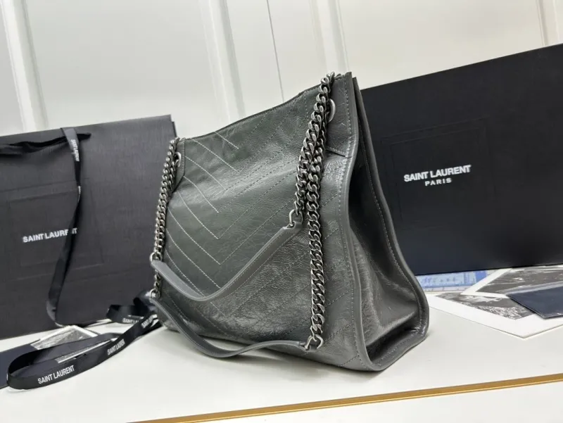 Saint Laurent Gray Leather Tote Bag 577999 - Image 3