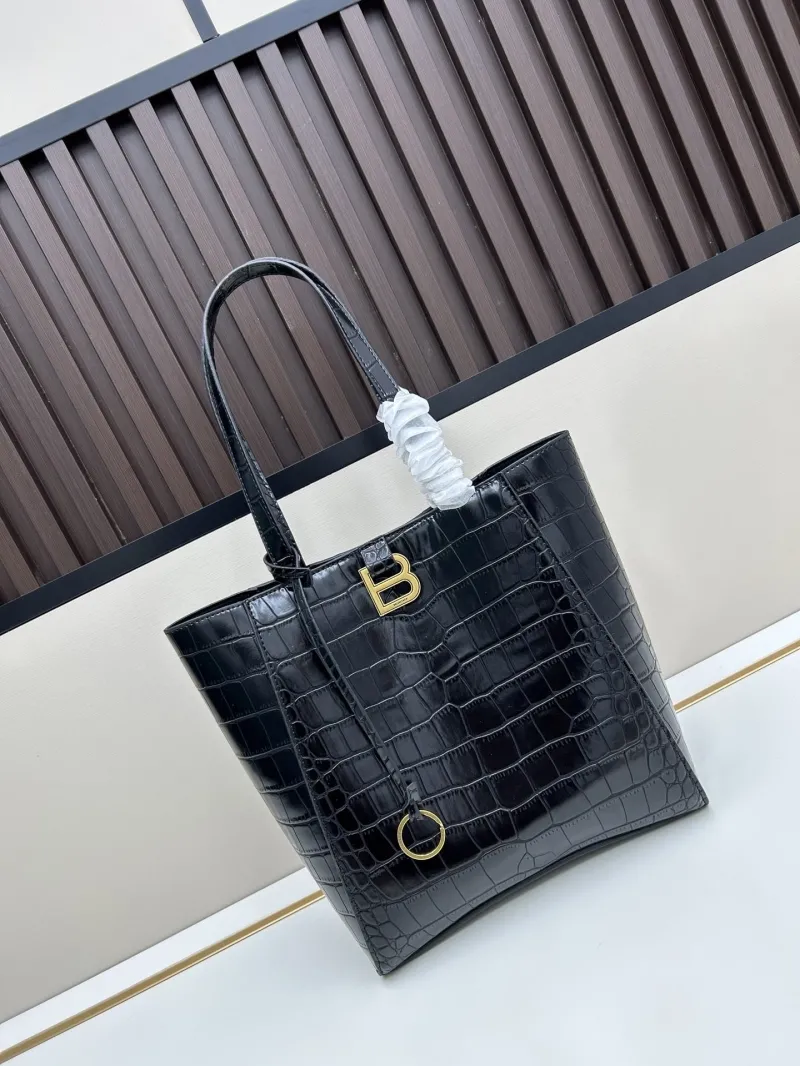 Balenciaga Black Crocodile Embossed Tote Bag
