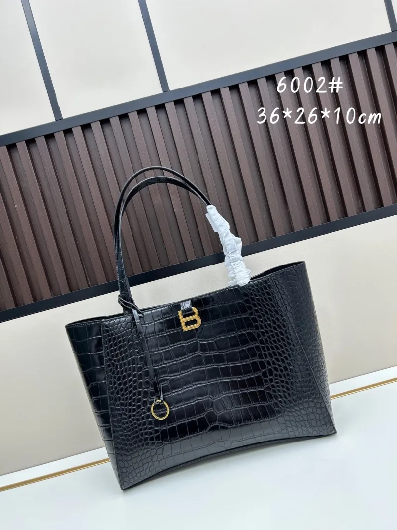 Balenciaga Black Croc Embossed Tote Bag 6002