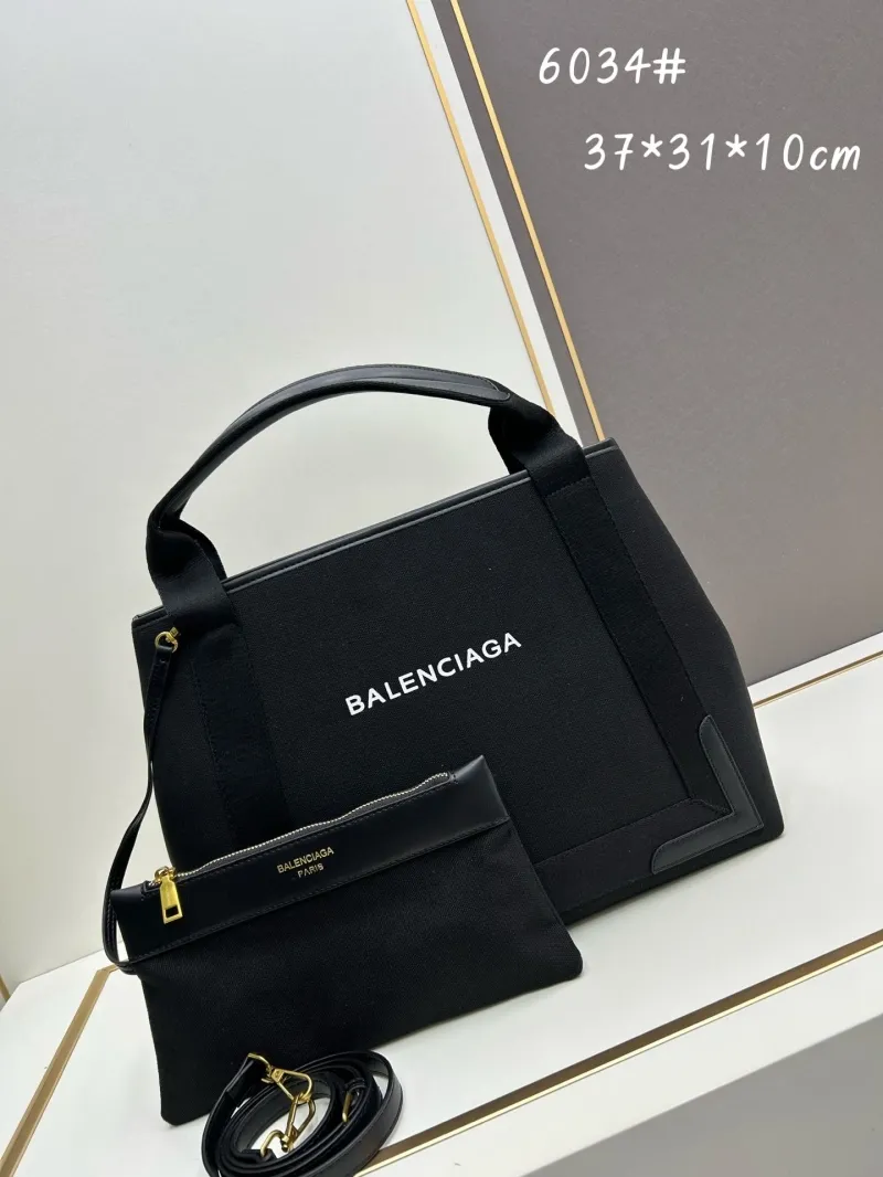 Balenciaga Black Canvas Tote Bag 6034 with Pouch