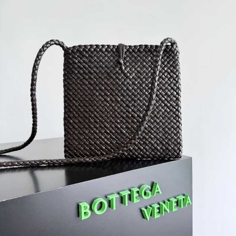 Bottega Veneta Dark Brown Woven Crossbody Satchel Bag - Image 3
