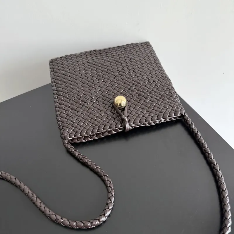 Bottega Veneta Dark Brown Woven Crossbody Satchel Bag - Image 5