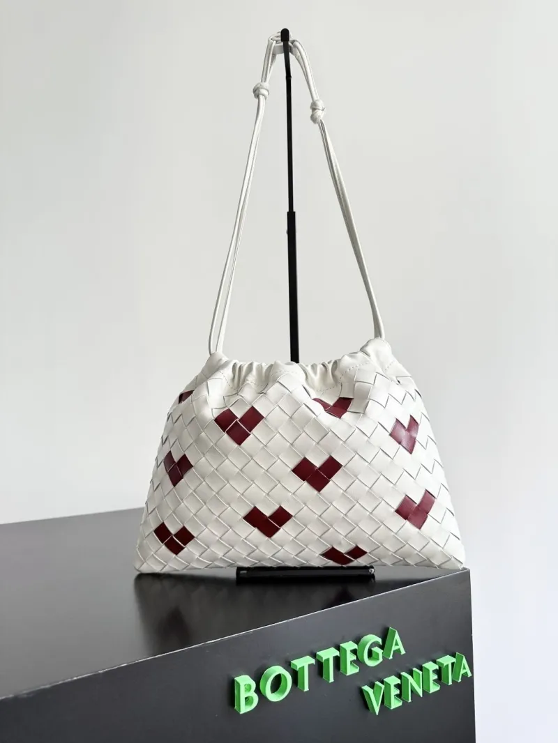 Bottega Veneta White Red Woven Satchel Bag