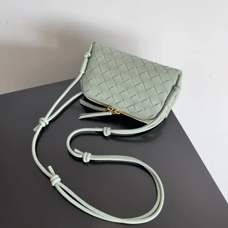 Bottega Veneta Light Green Woven Satchel Crossbody Bag - Image 4