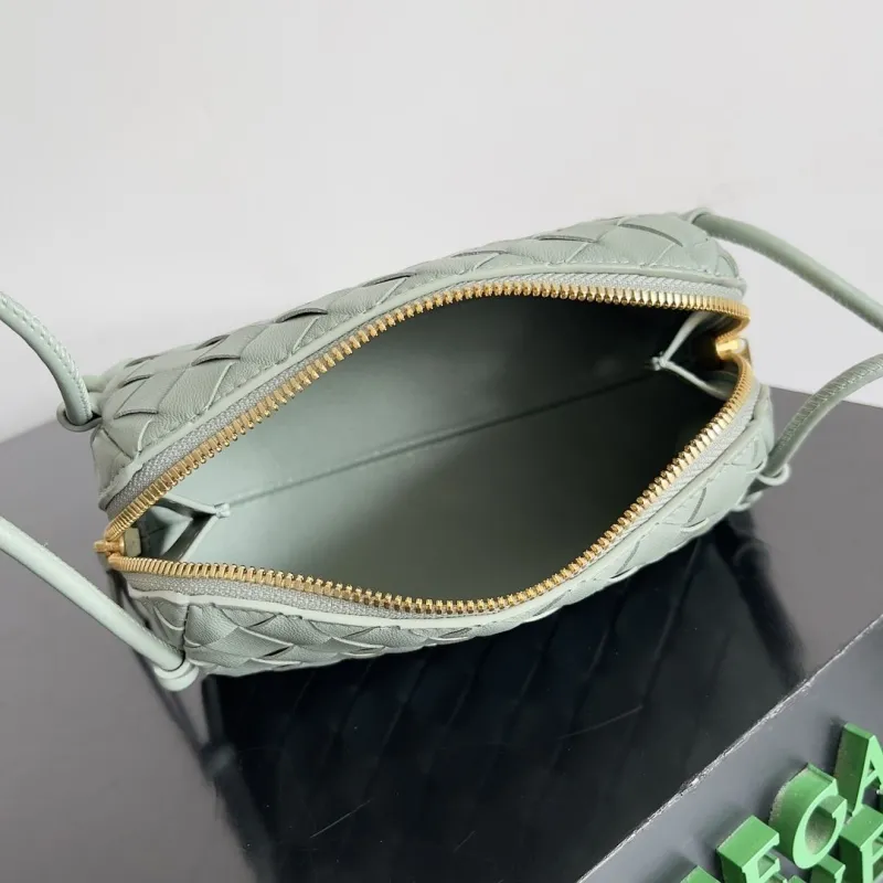 Bottega Veneta Light Green Woven Satchel Crossbody Bag - Image 9