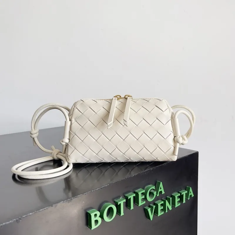 Bottega Veneta Off White Woven Crossbody Satchel Bag
