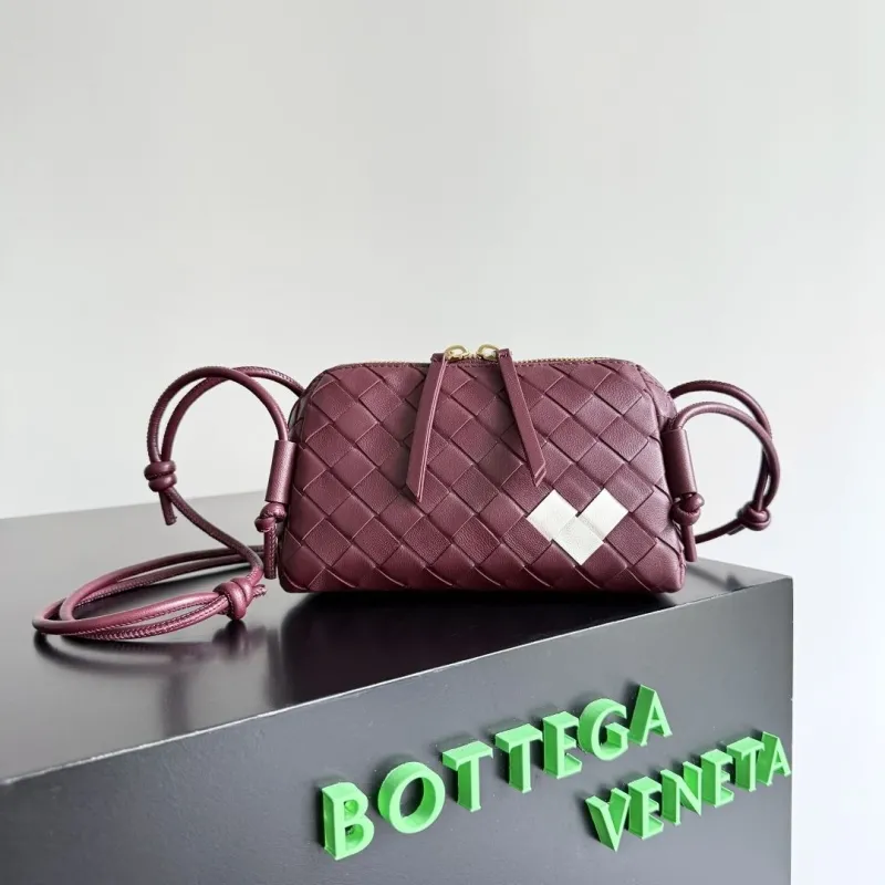 Bottega Veneta Burgundy Woven Crossbody Satchel Bag