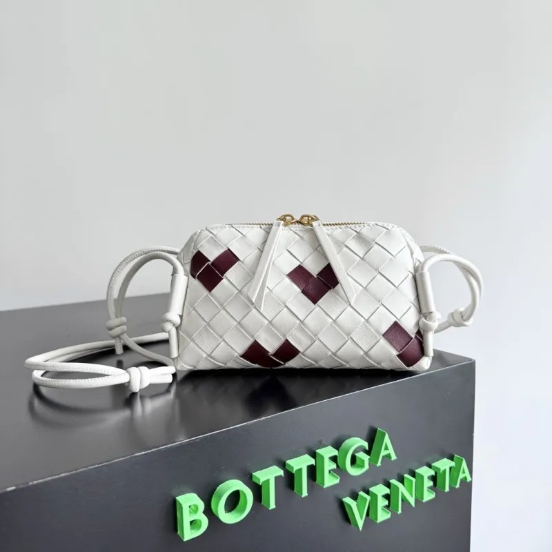 Bottega Veneta White Maroon Woven Crossbody Bag