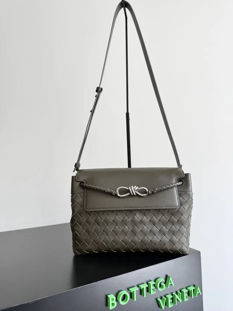 Bottega Veneta Gray Woven Leather Crossbody Satchel Bag
