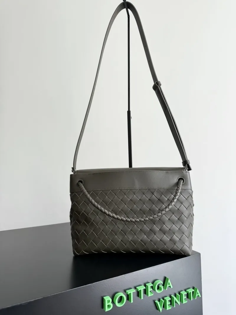 Alternative view of Bottega Veneta Gray Woven Leather Crossbody Satchel Bag