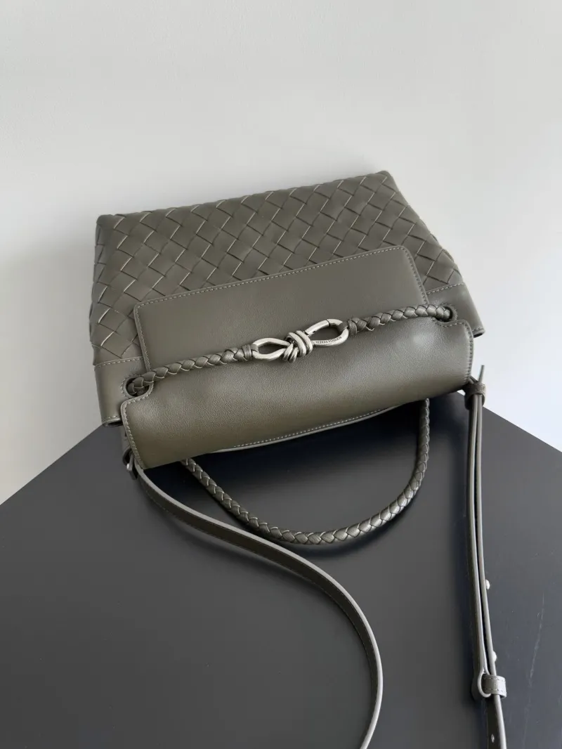 Bottega Veneta Gray Woven Leather Crossbody Satchel Bag - Image 6