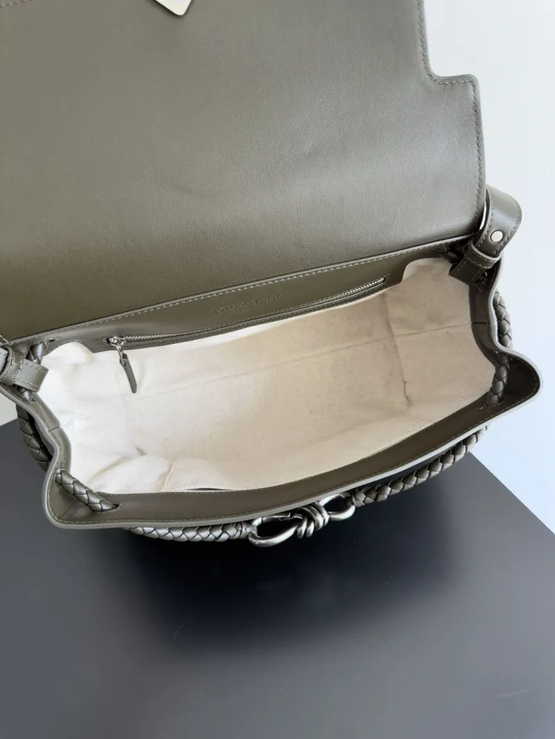 Bottega Veneta Gray Woven Leather Crossbody Satchel Bag - Image 9
