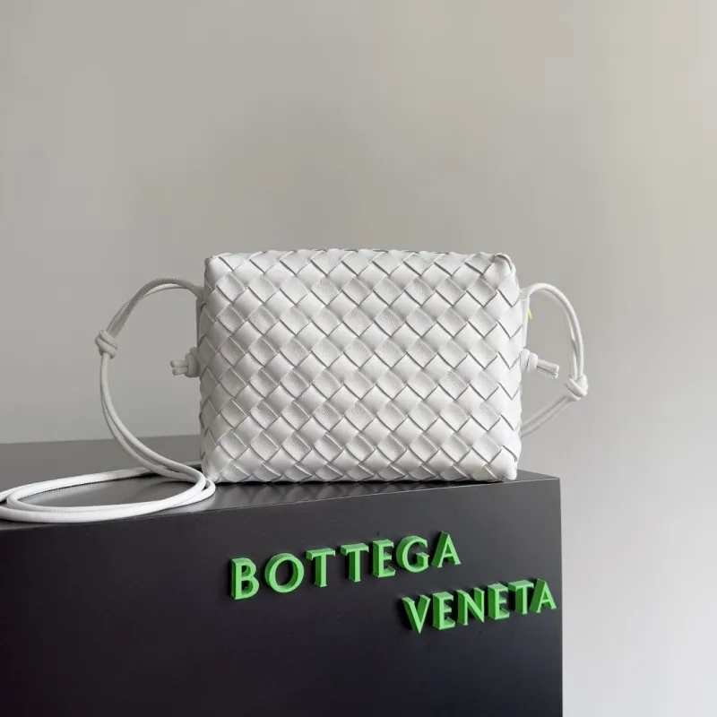 Bottega Veneta White Woven Crossbody Satchel Bag