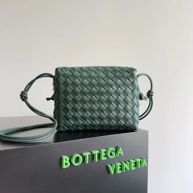 Bottega Veneta Dark Green Woven Crossbody Satchel Bag