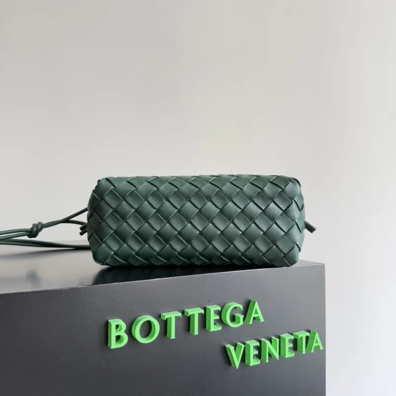 Bottega Veneta Dark Green Woven Crossbody Satchel Bag - Image 3