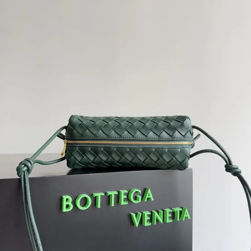 Bottega Veneta Dark Green Woven Crossbody Satchel Bag - Image 4