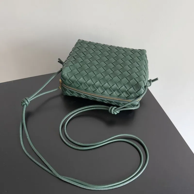 Bottega Veneta Dark Green Woven Crossbody Satchel Bag - Image 5