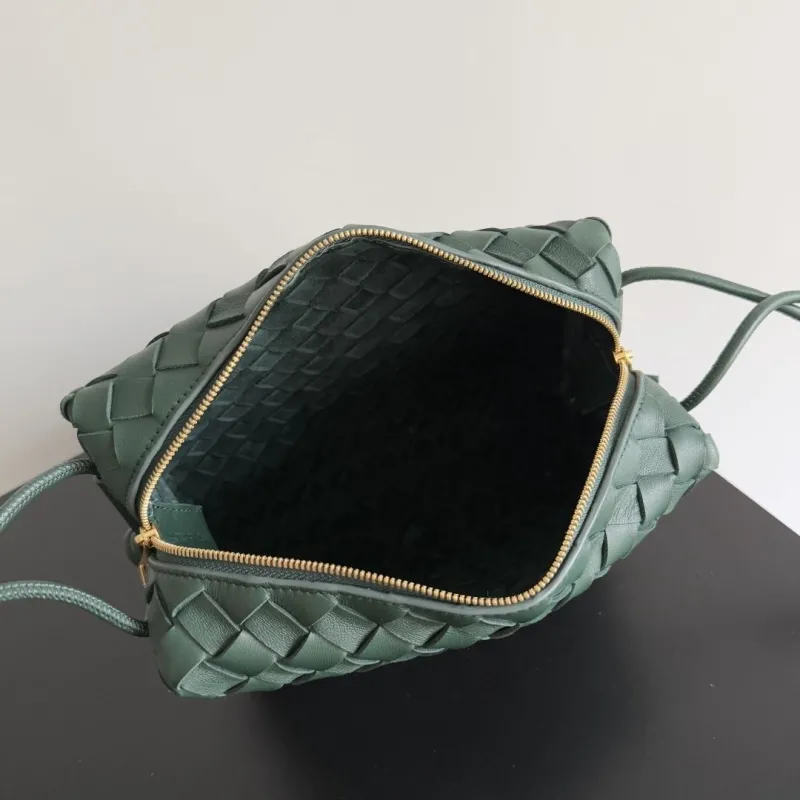 Bottega Veneta Dark Green Woven Crossbody Satchel Bag - Image 9