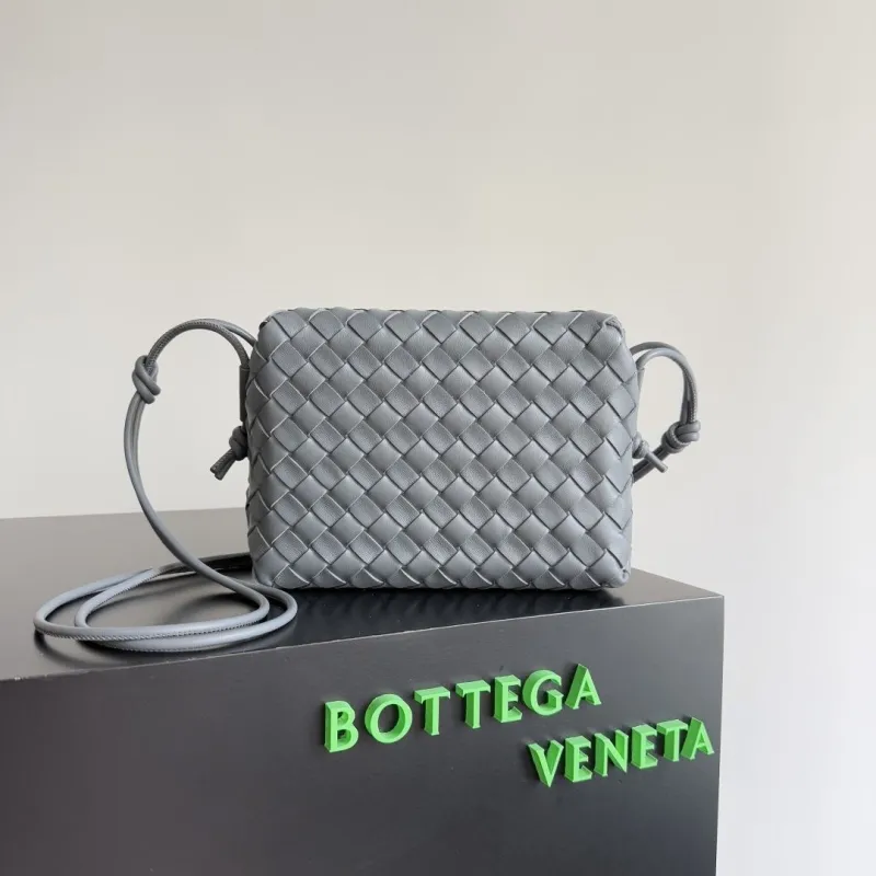 Bottega Veneta Gray Intrecciato Crossbody Satchel Bag