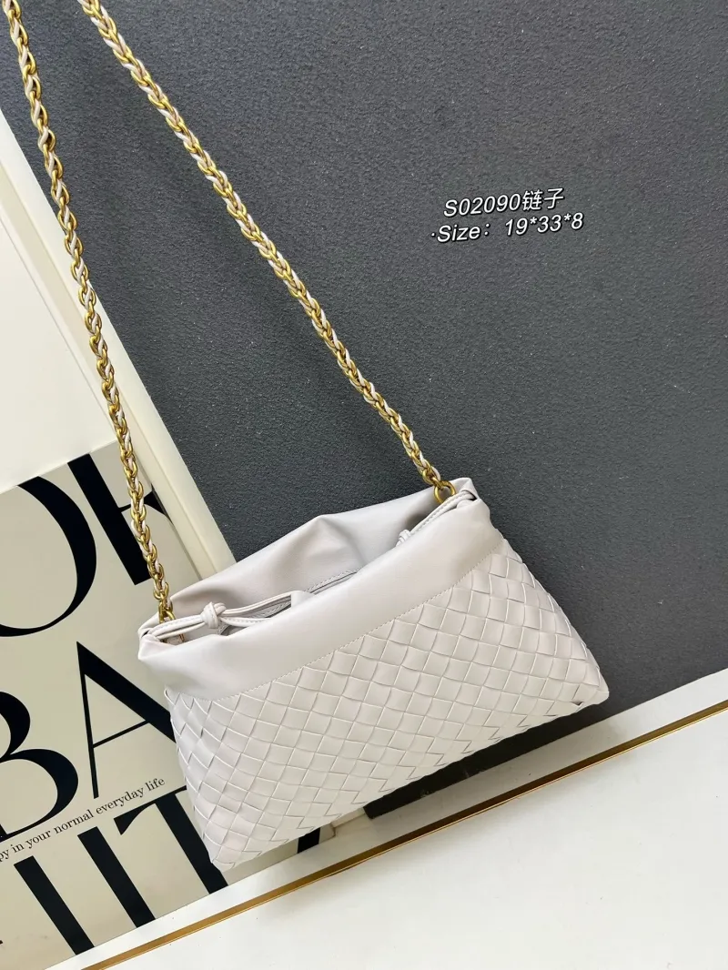 BV S02090 Light Gray Woven Satchel Bag Size 19x33x8