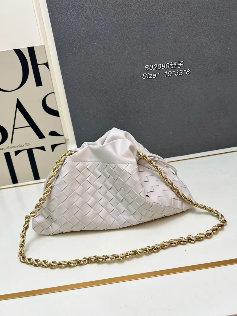 BV S02090 Light Gray Woven Satchel Bag Size 19x33x8 - Image 3