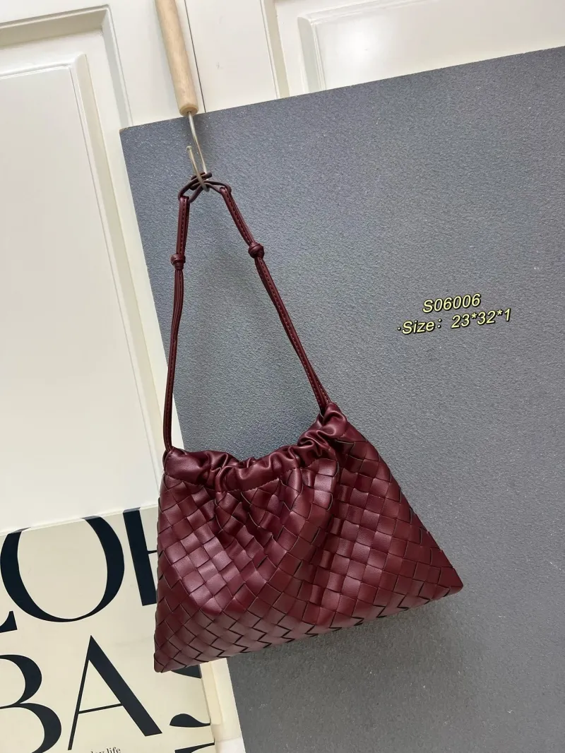 BV Woven Leather Satchel Bag S06006 Burgundy Size 23*32*1