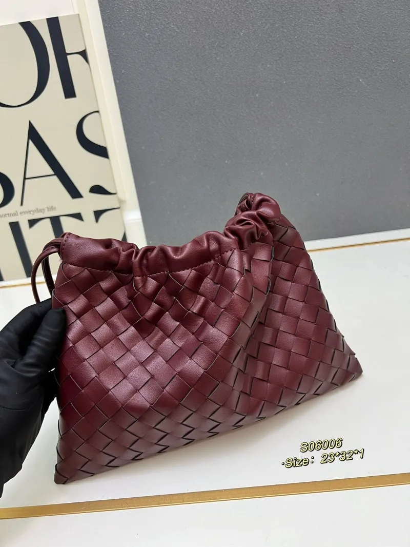 Alternative view of BV Woven Leather Satchel Bag S06006 Burgundy Size 23*32*1