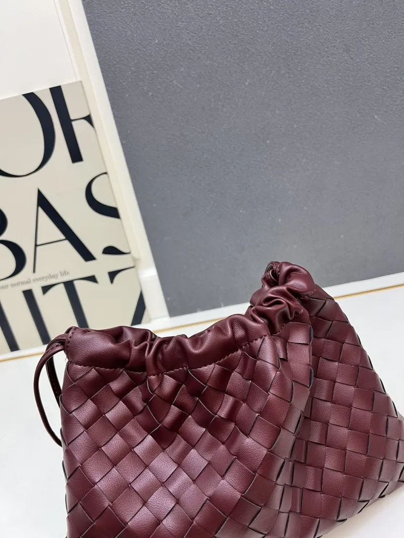 BV Woven Leather Satchel Bag S06006 Burgundy Size 23*32*1 - Image 3