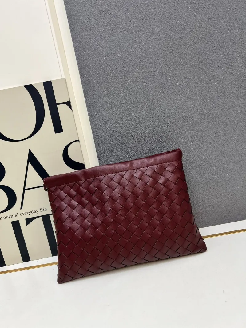 BV Woven Leather Satchel Bag S06006 Burgundy Size 23*32*1 - Image 8