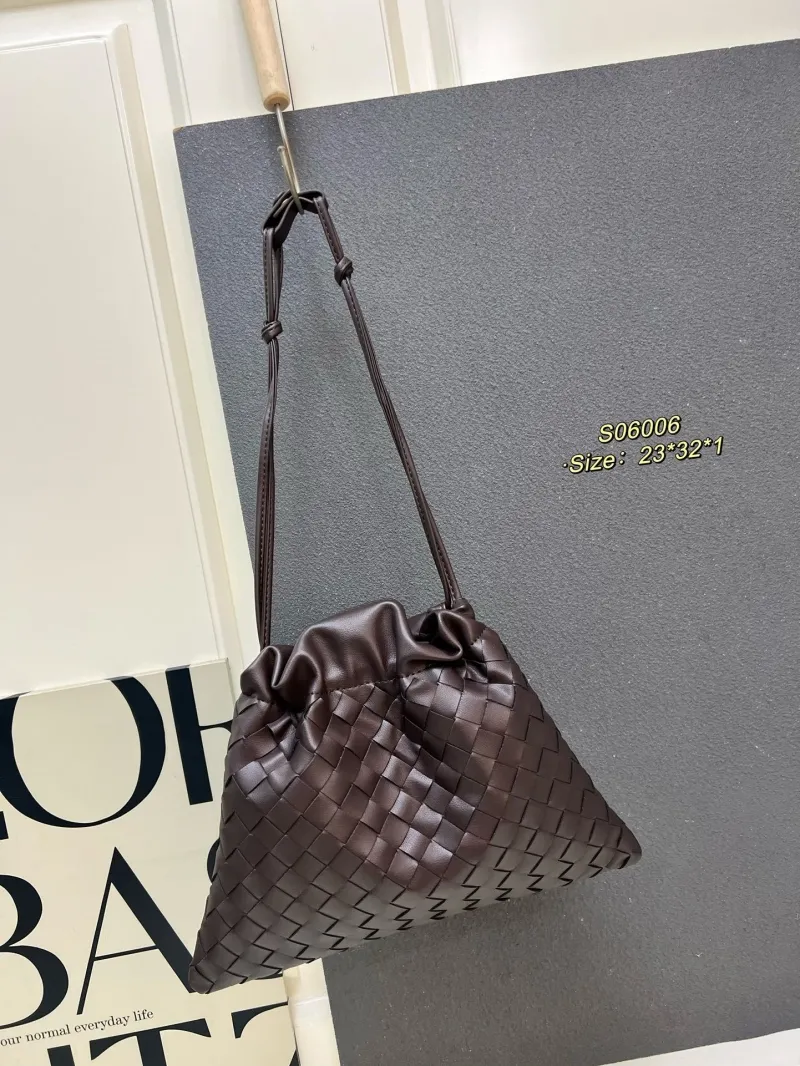 BV Dark Brown Leather Woven Satchel Bag S06006 Size 23*32*1