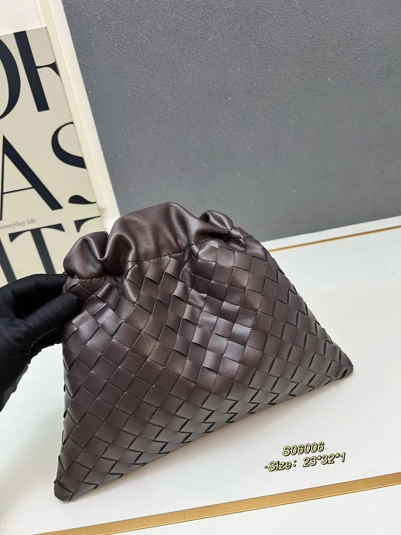 Alternative view of BV Dark Brown Leather Woven Satchel Bag S06006 Size 23*32*1