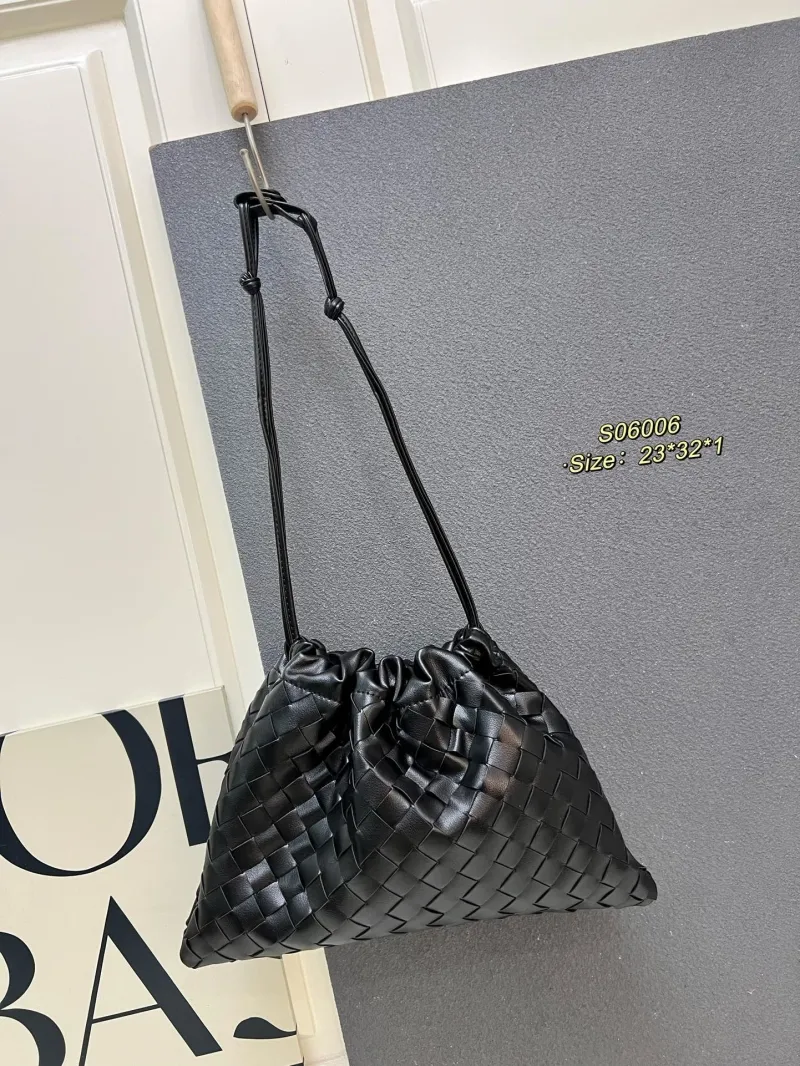 BV S06006 Black Woven Leather Satchel Bag Size 23x32x1
