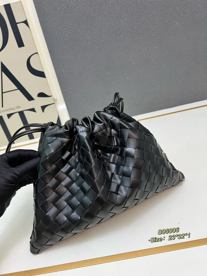 Alternative view of BV S06006 Black Woven Leather Satchel Bag Size 23x32x1
