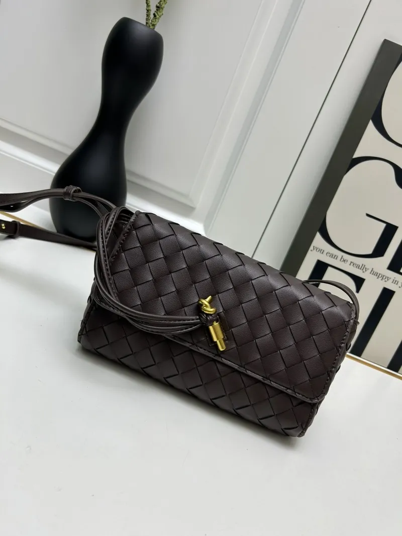 BV Brown Woven Leather Satchel Crossbody Bag S06335 - Image 3