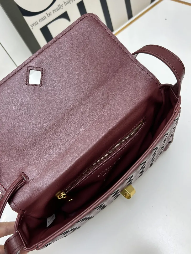 BV Burgundy Woven Satchel Crossbody Bag S06335 - Image 7