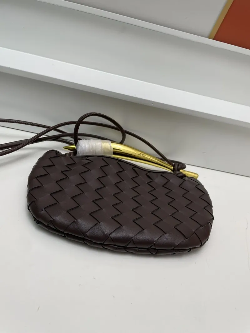 BV Dark Brown Woven Leather Crossbody Bag S0277 Small - Image 7