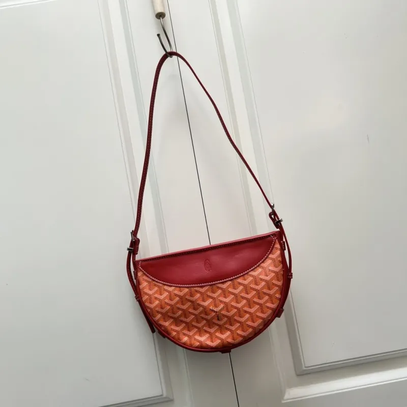 Goyard Red Orange Half Moon Satchel Bag