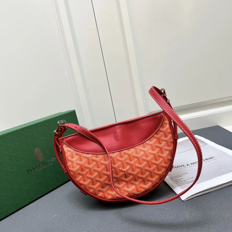 Goyard Red Orange Half Moon Satchel Bag - Image 3