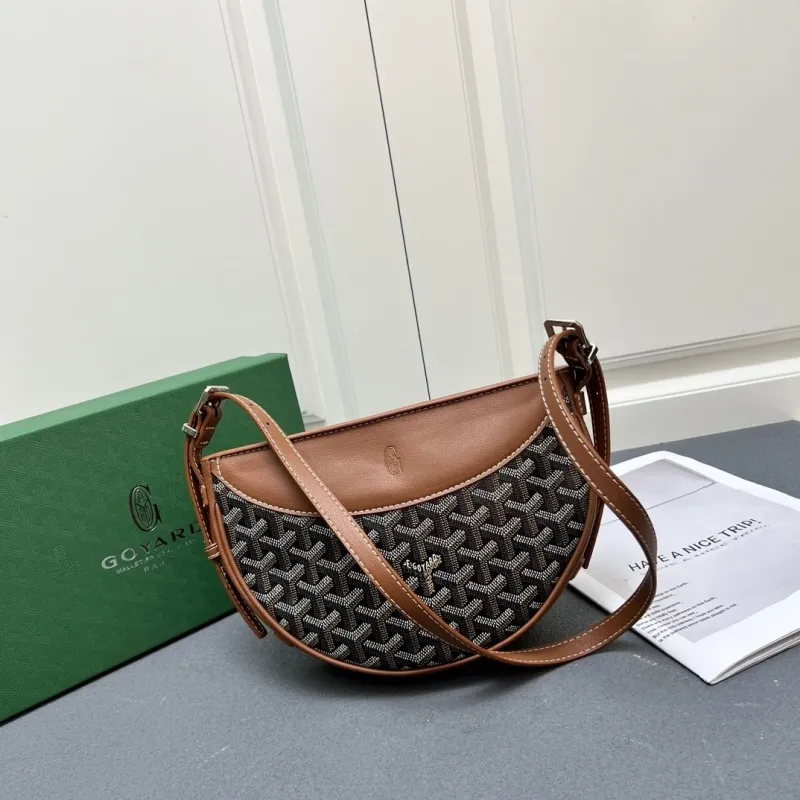 Goyard Brown Black Half Moon Satchel Bag - Image 4