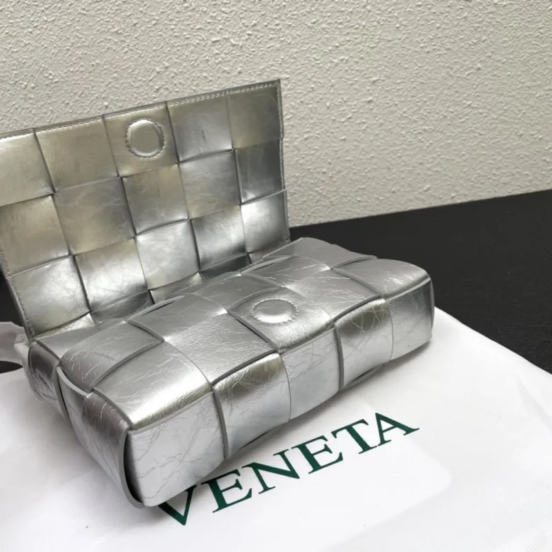 Bottega Veneta Silver Woven Satchel Bag S03040 23cm - Image 7