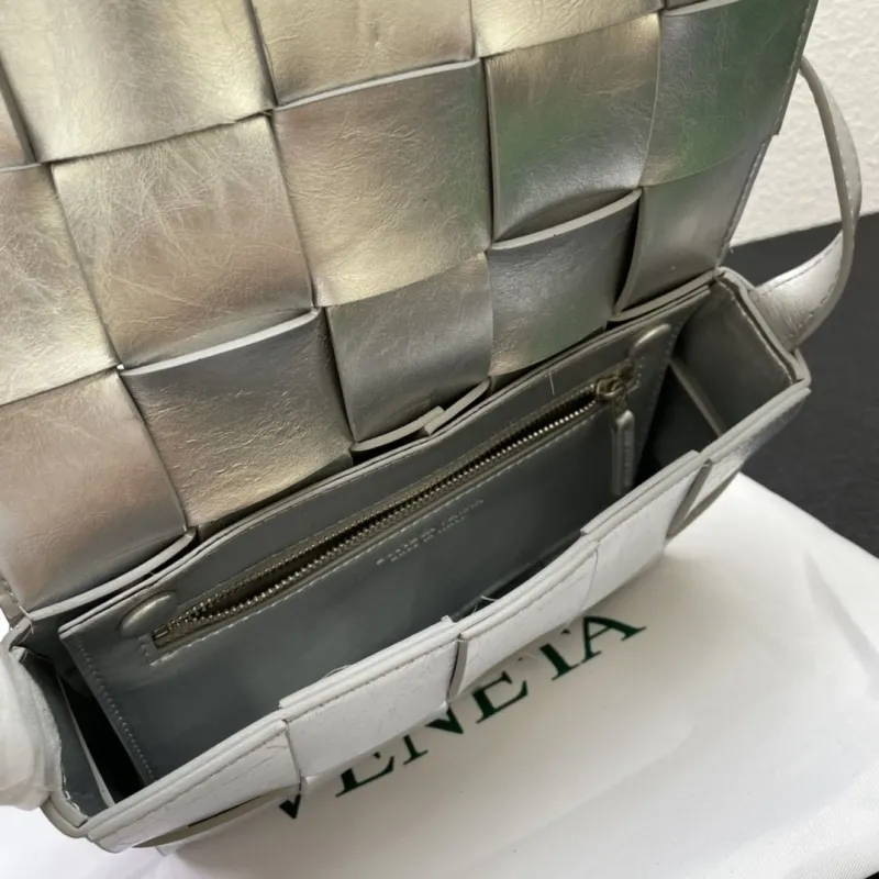 Bottega Veneta Silver Woven Satchel Bag S03040 23cm - Image 8